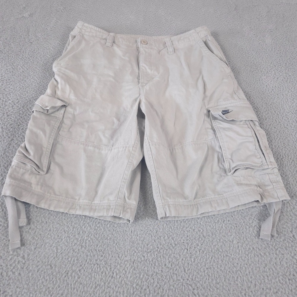 VINTAGE Nike Shorts Mens XL Gray Cargo 12" Drawstring Cotton Tactical Skater Y2K